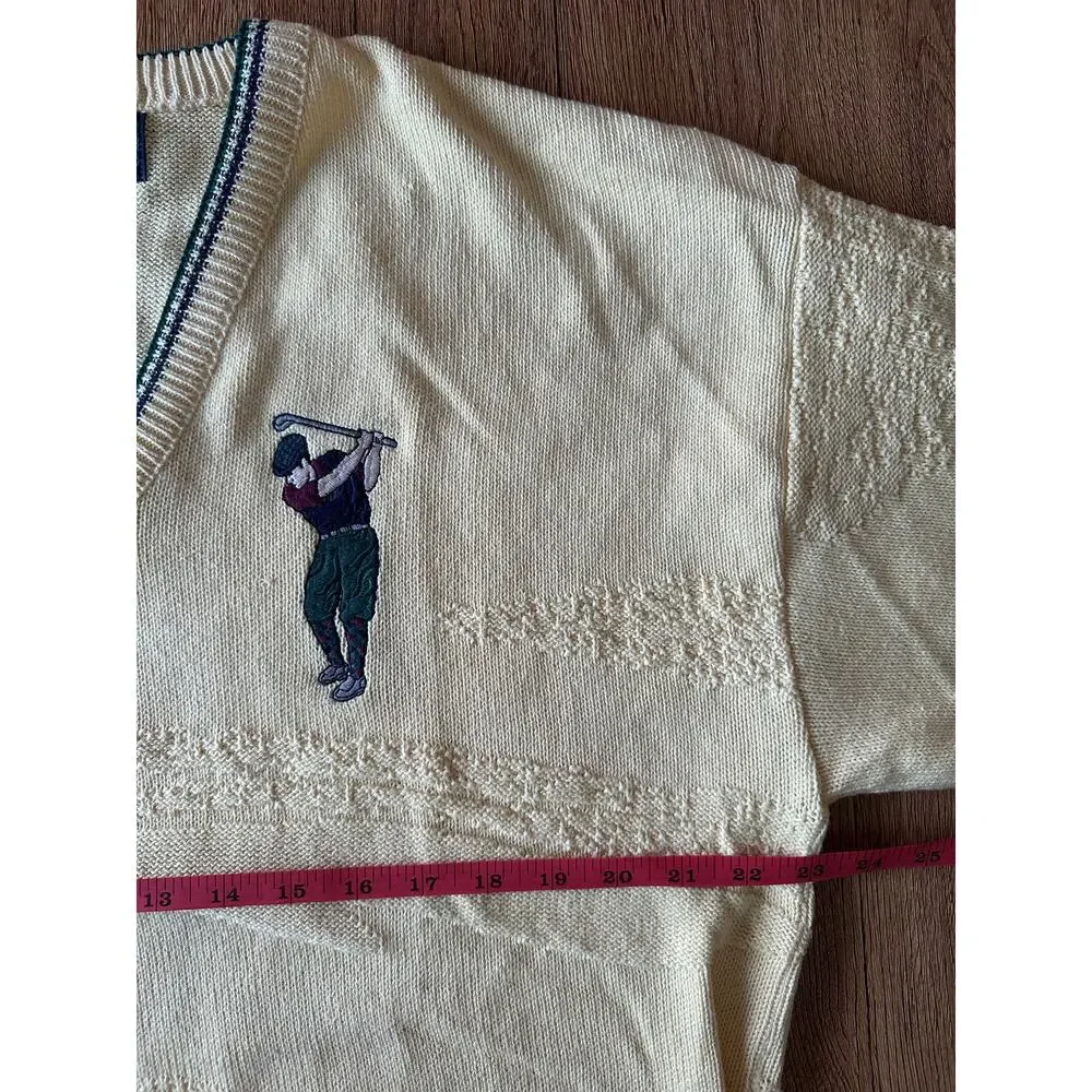 Isle Of Cotton Vintage Yellow Golfing V Neck Sweater Size Large